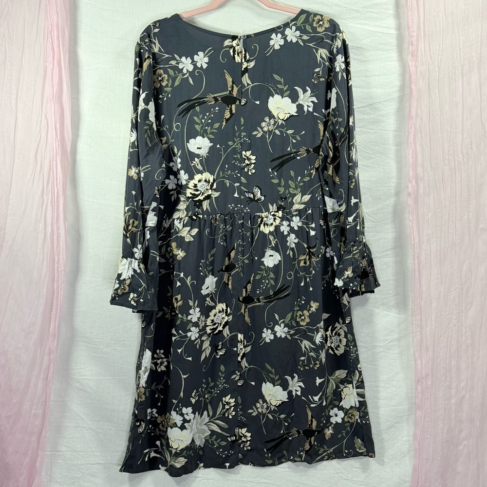 NWT Old Navy XL Tall Grey Floral Shift Dress Long Sleeve Ruffle Cuff Rayon - Picture 5 of 10